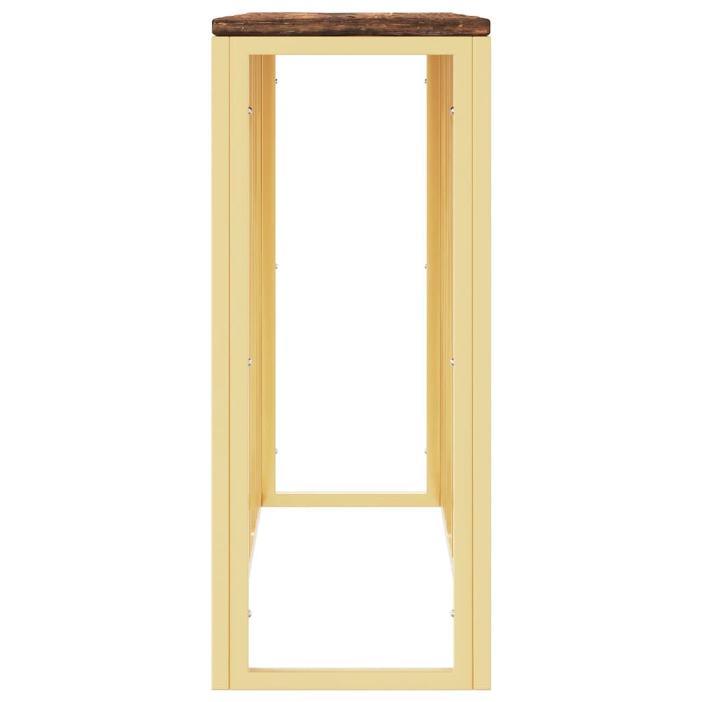 Table console doré acier inoxydable et bois massif récupération