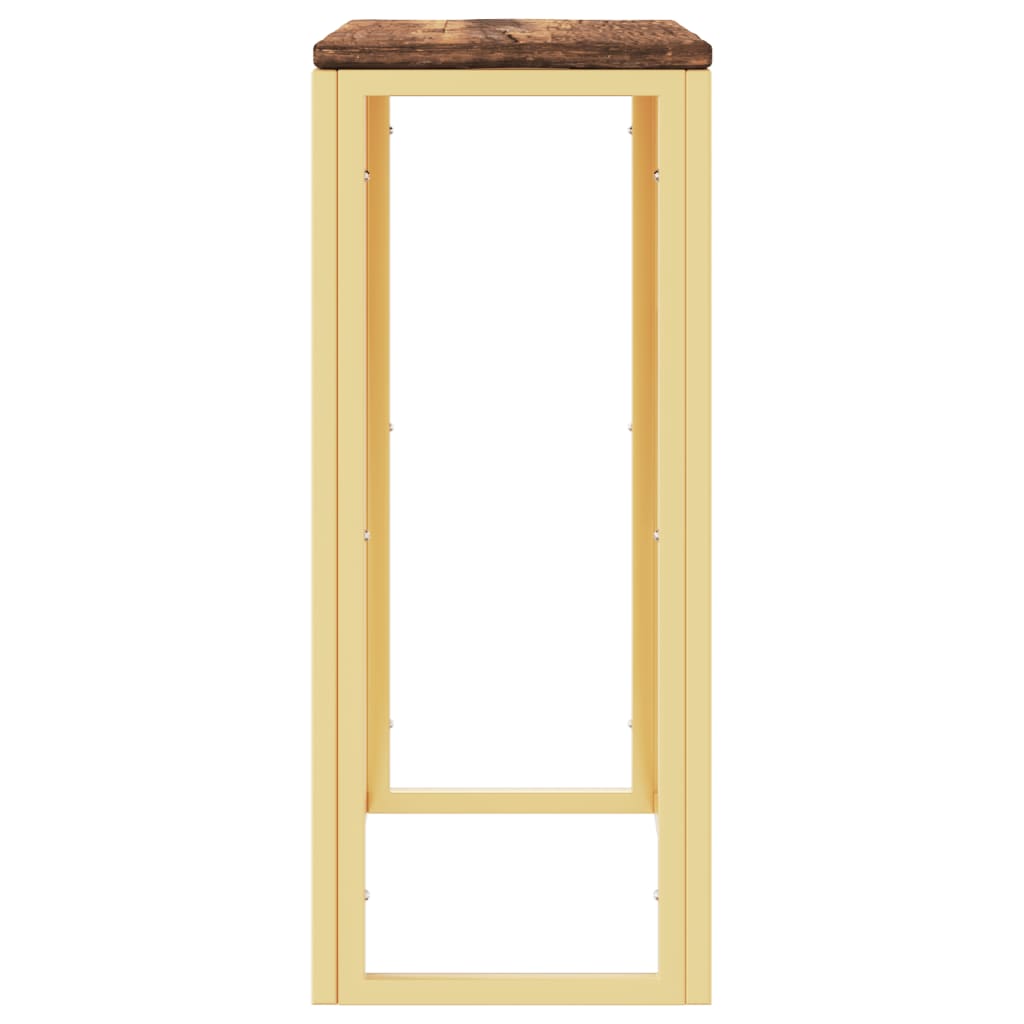 Table console doré acier inoxydable et bois massif récupération