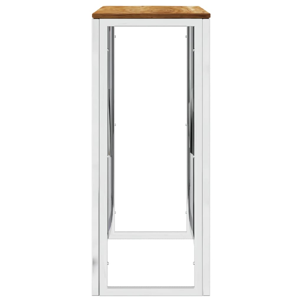 Silver console table stainless steel and solid acacia wood