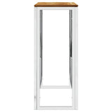 Silver console table stainless steel and solid acacia wood