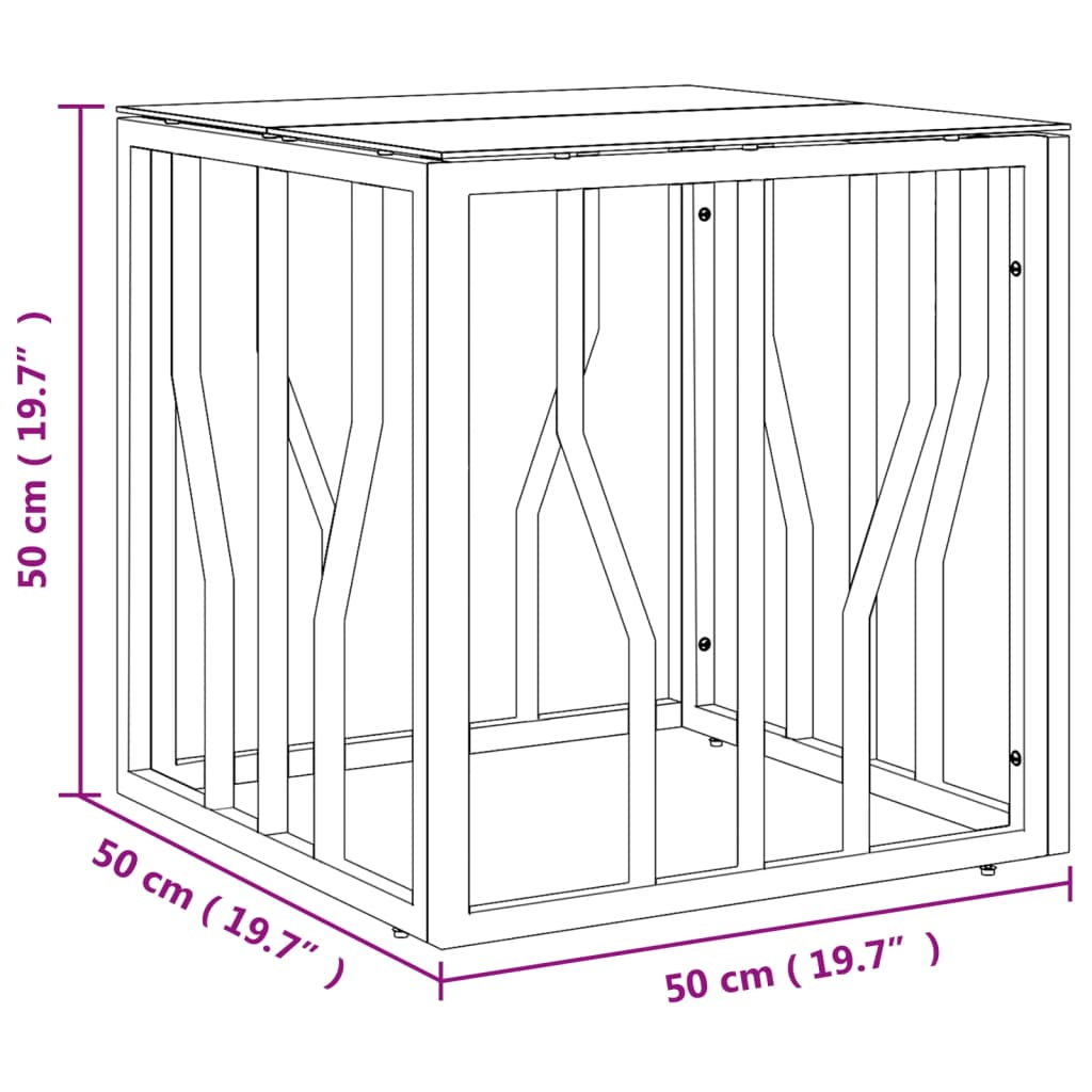 Silberner Couchtisch 50x50x50 cm aus Edelstahl und Glas