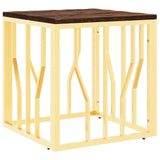 Table basse doré acier inoxydable et bois massif récupération