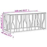 Table basse 110x45x45 cm acier inoxydable et verre