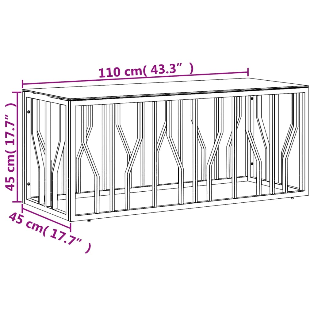 Table basse 110x45x45 cm acier inoxydable et verre