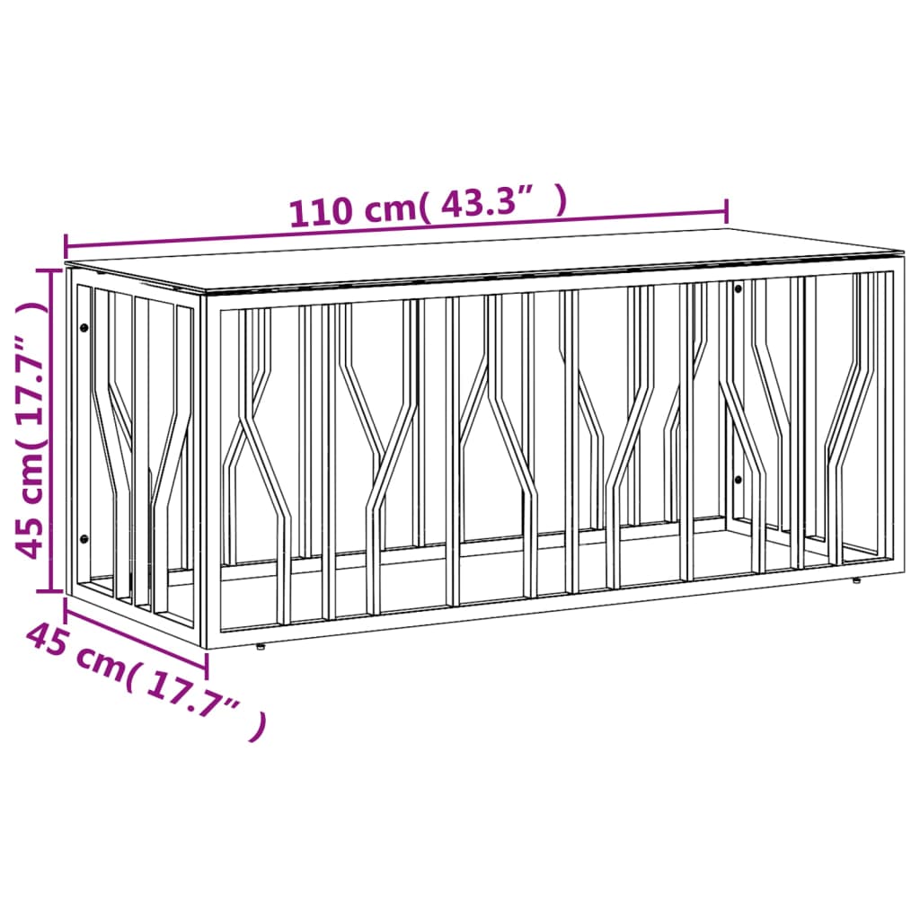 Table basse argenté 110x45x45 cm acier inoxydable et verre