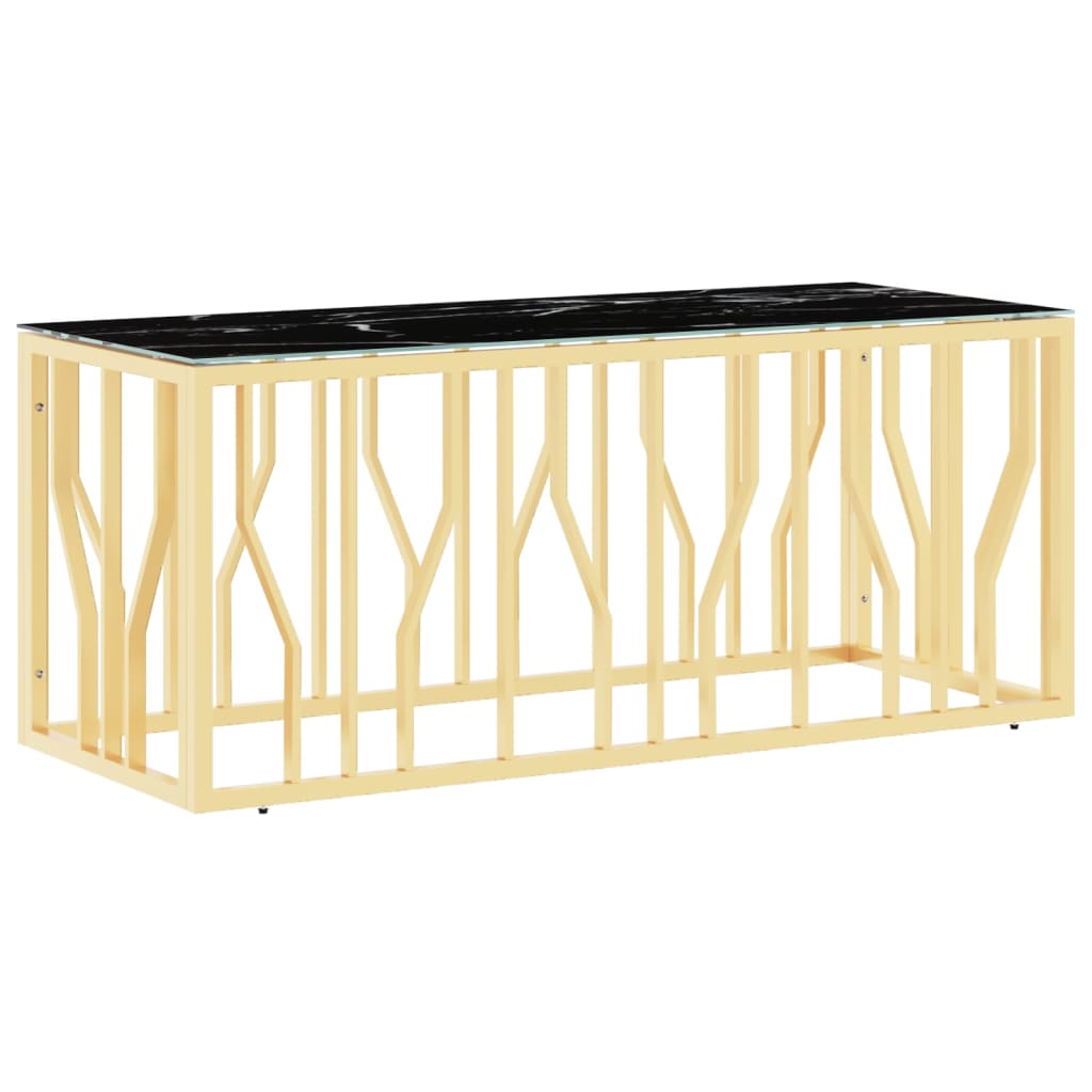 Goldener Couchtisch 110x45x45 cm aus Edelstahl und Glas