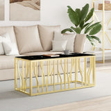 Goldener Couchtisch 110x45x45 cm aus Edelstahl und Glas