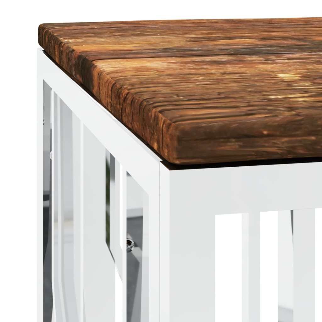 Table basse acier inoxydable et bois massif de récupération