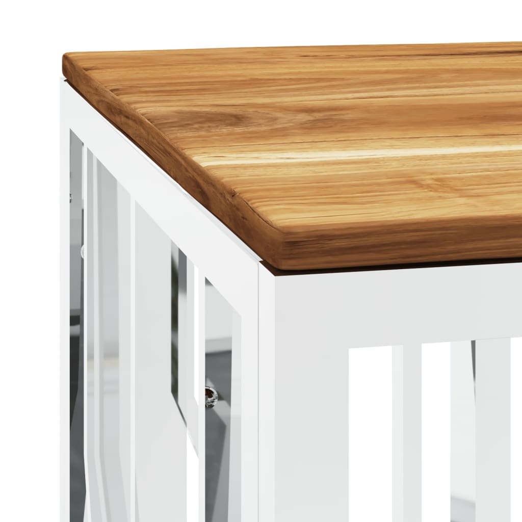 Table basse argenté acier inoxydable et bois massif d'acacia