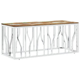 Silver coffee table stainless steel/solid reclaimed wood