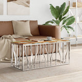 Silver coffee table stainless steel/solid reclaimed wood