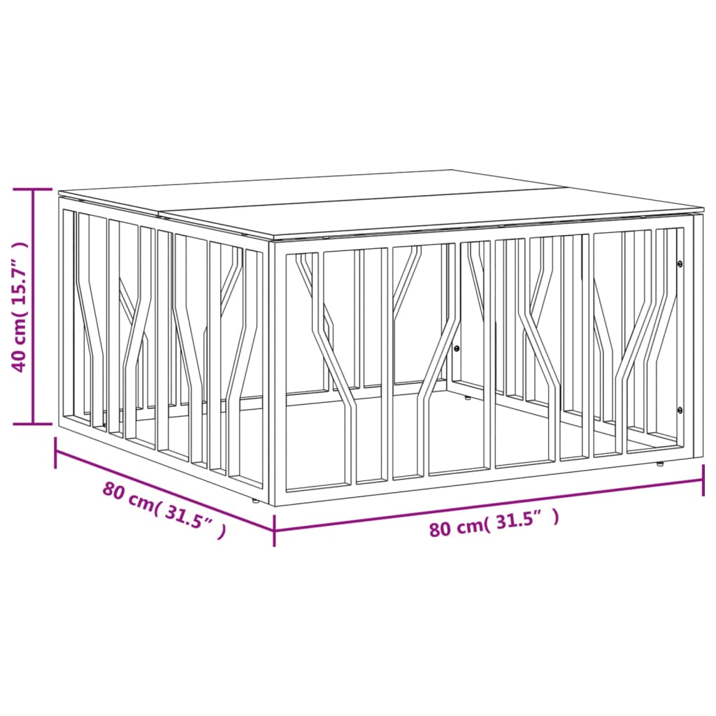 Table basse argenté 80x80x40 cm acier inoxydable et verre