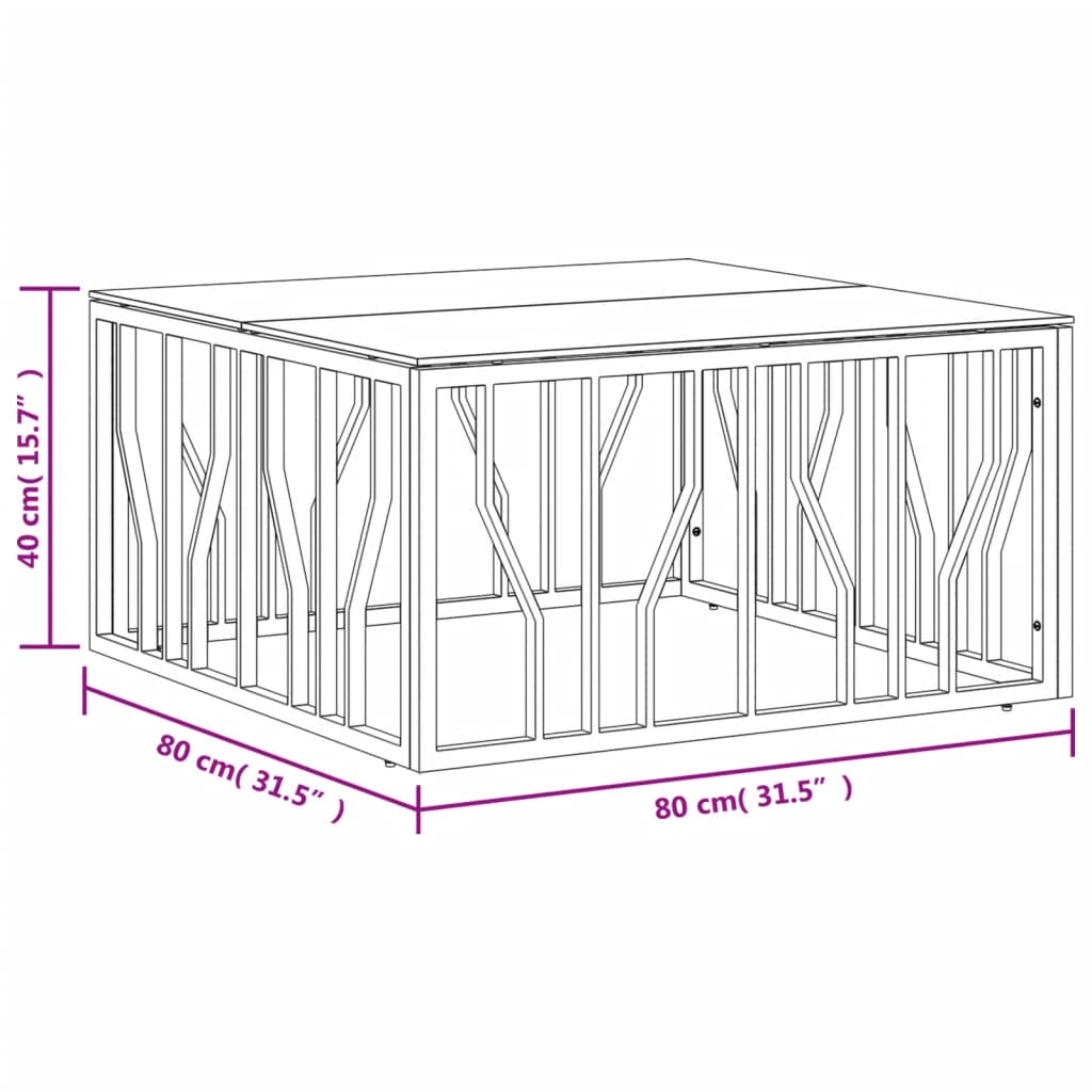 Goldener Couchtisch 80x80x40 cm aus Edelstahl und Glas