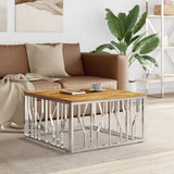 Silver coffee table stainless steel and solid acacia wood