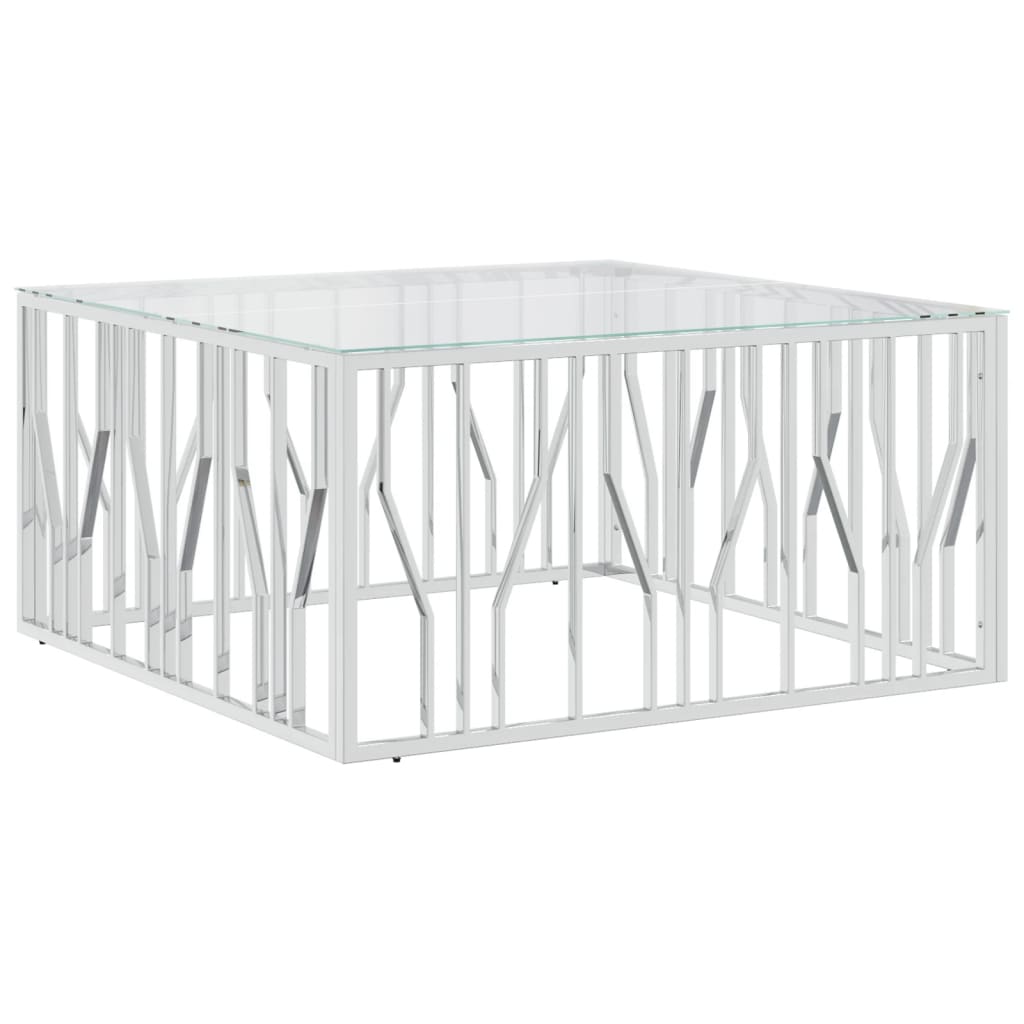 Table basse 100x100x50 cm acier inoxydable et verre