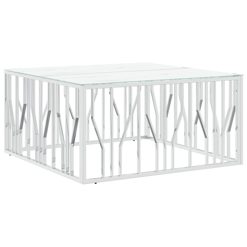 Silberner Couchtisch 100x100x50 cm aus Edelstahl und Glas