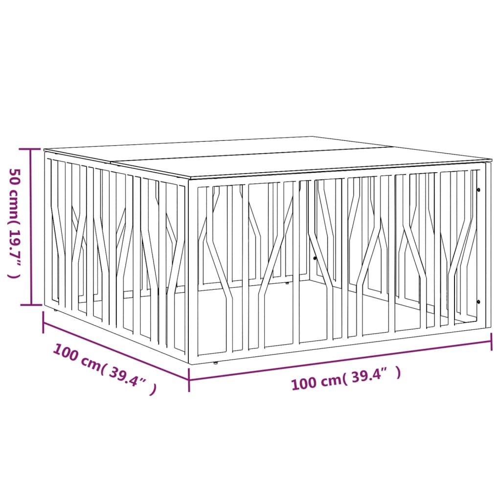 Goldener Couchtisch 100x100x50 cm aus Edelstahl und Glas