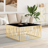 Goldener Couchtisch 100x100x50 cm aus Edelstahl und Glas