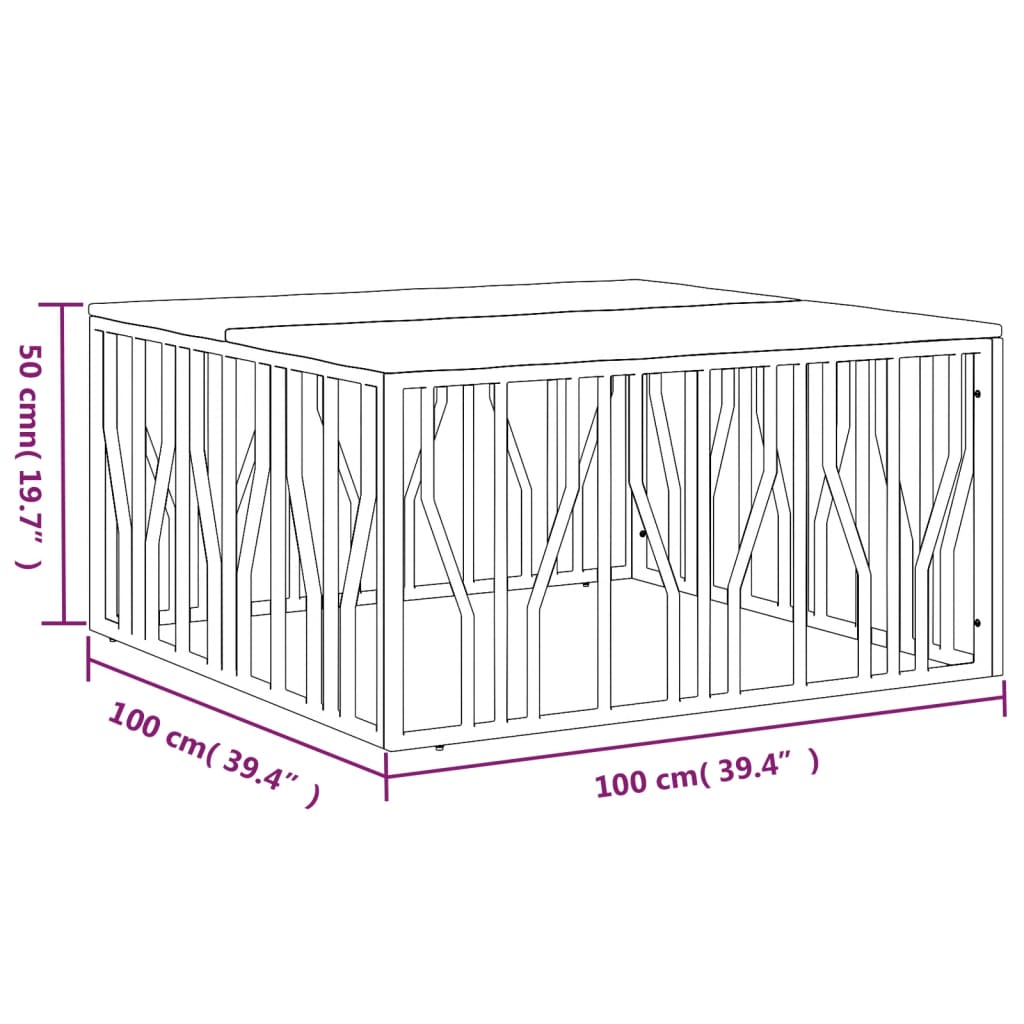 Table basse argenté acier inoxydable/bois massif récupération