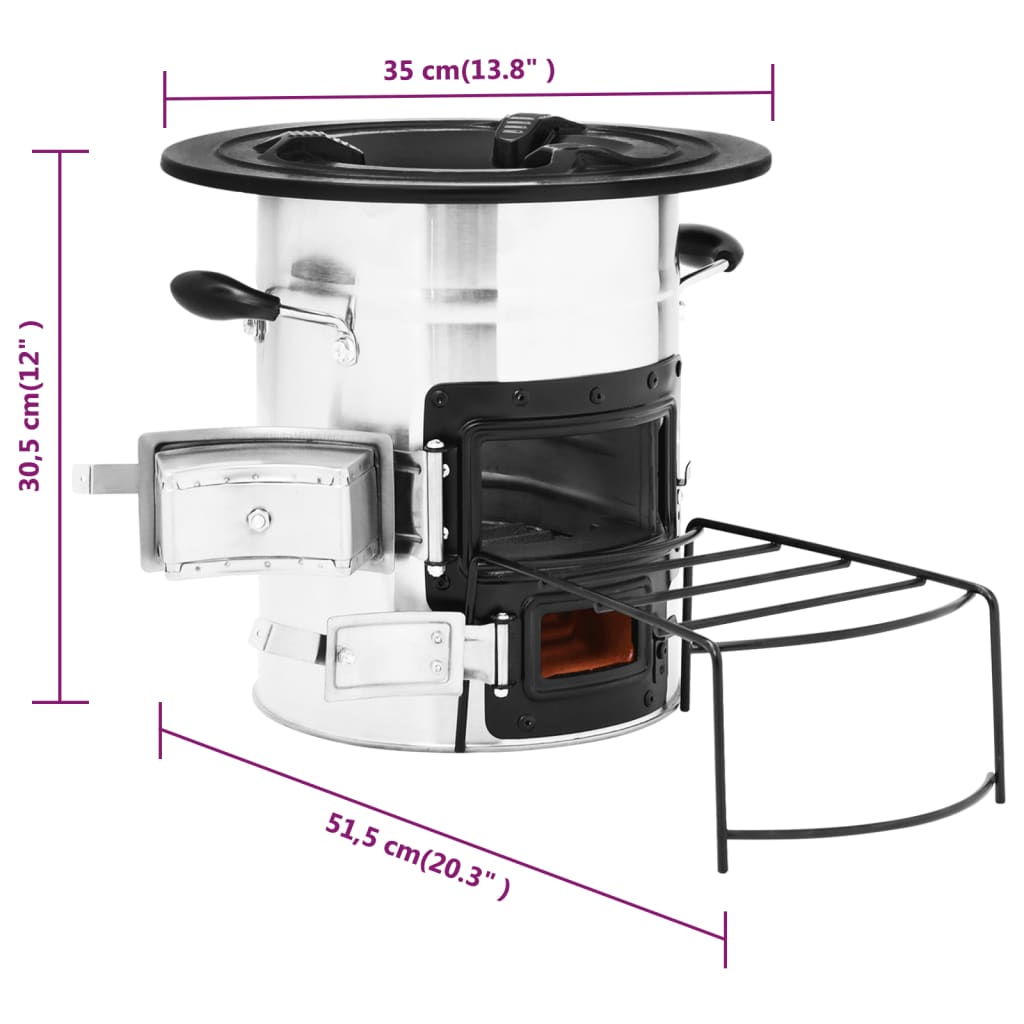 Poêle à bois de camping Argenté 51,5x35x30,5cm Acier inoxydable