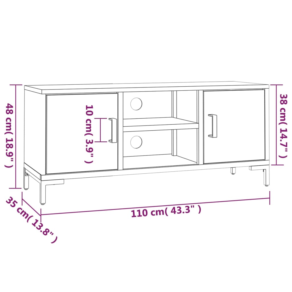 Meuble TV Marron 110x35x48 cm Bois de pin massif