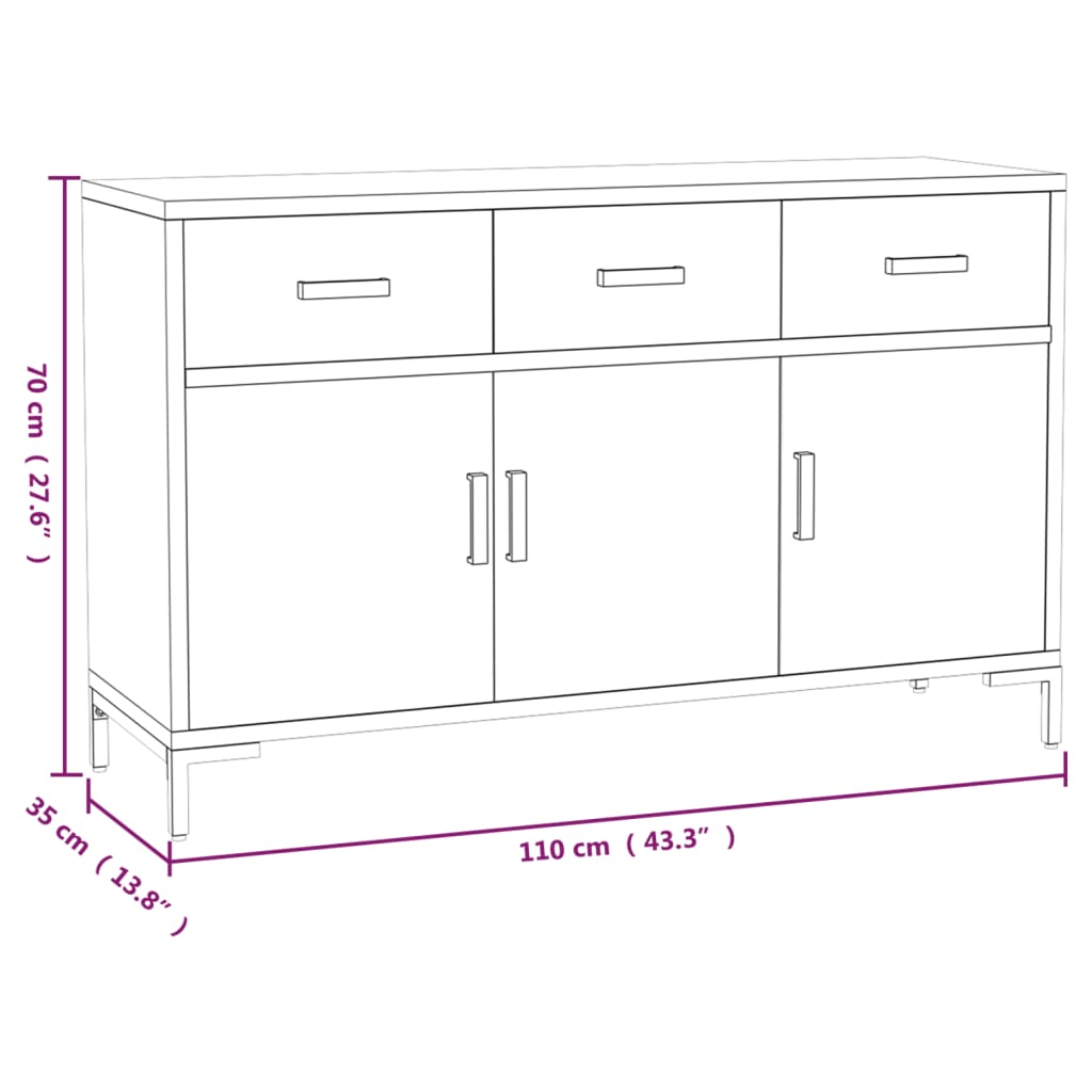 Buffet Noir 110x35x70 cm Bois de pin massif