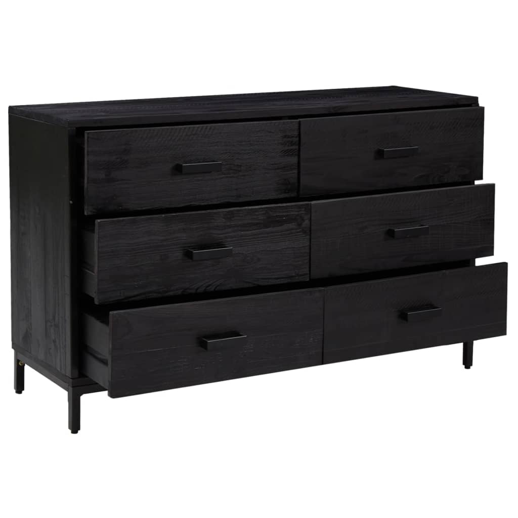 Schwarzes Sideboard 110x35x70 cm Massives Kiefernholz