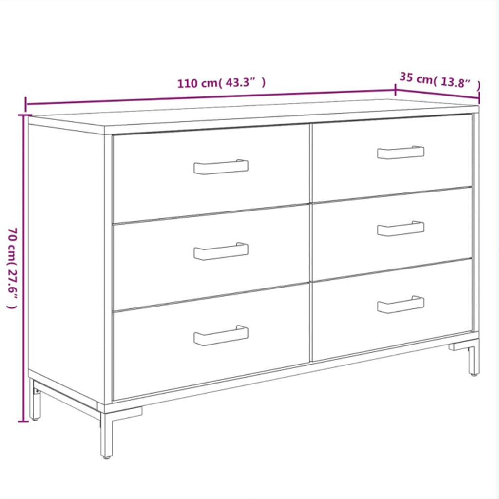 Schwarzes Sideboard 110x35x70 cm Massives Kiefernholz