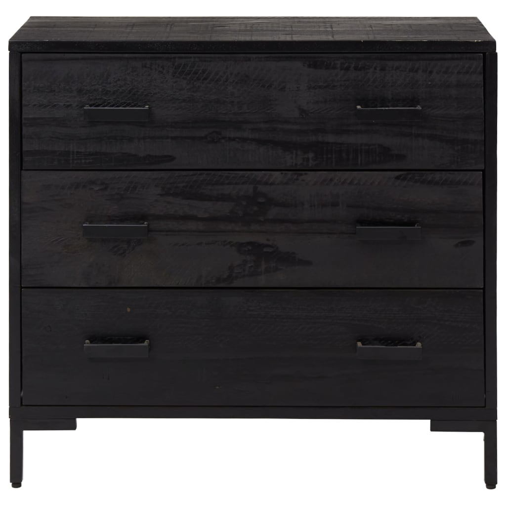 Commode Noir 75x35x70 cm Bois de pin massif