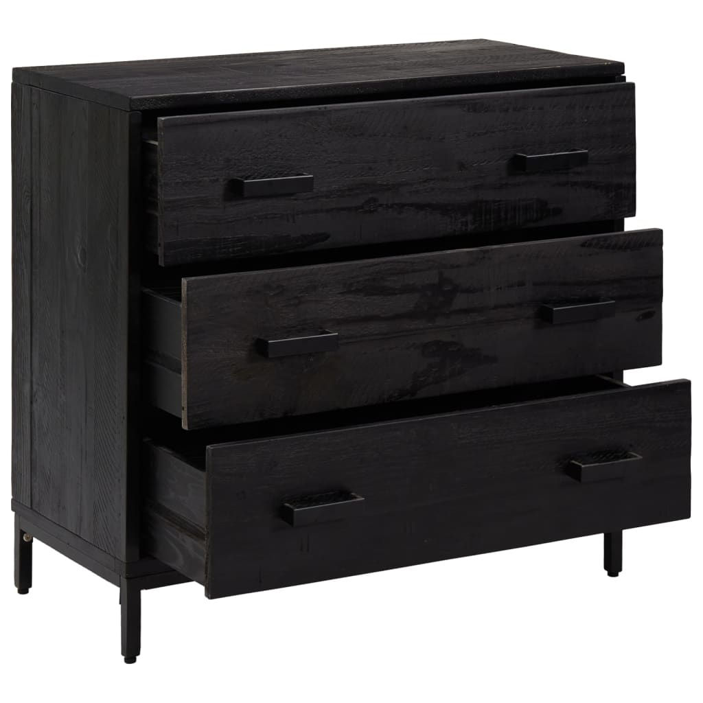 Commode Noir 75x35x70 cm Bois de pin massif