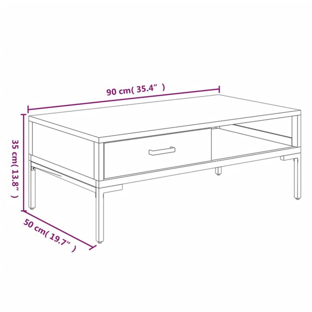 Table basse Noir 90x50x35 cm Bois de pin massif