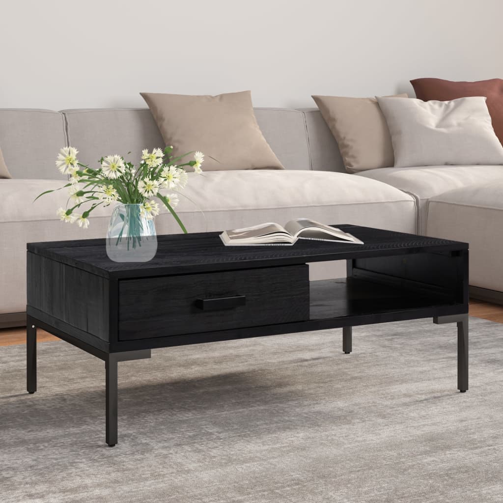 Coffee table Black 90x50x35 cm Solid pine wood