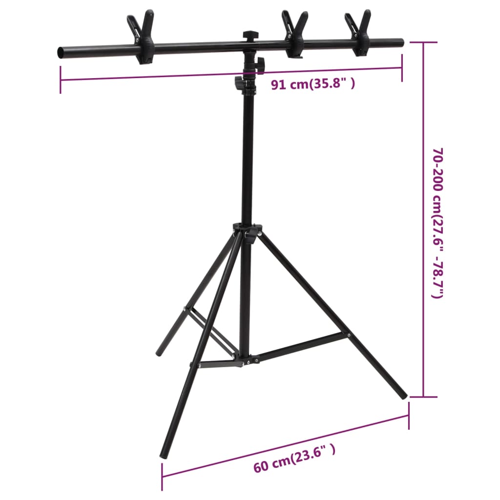 Support de fond en forme de T Noir 91x60x(70-200) cm