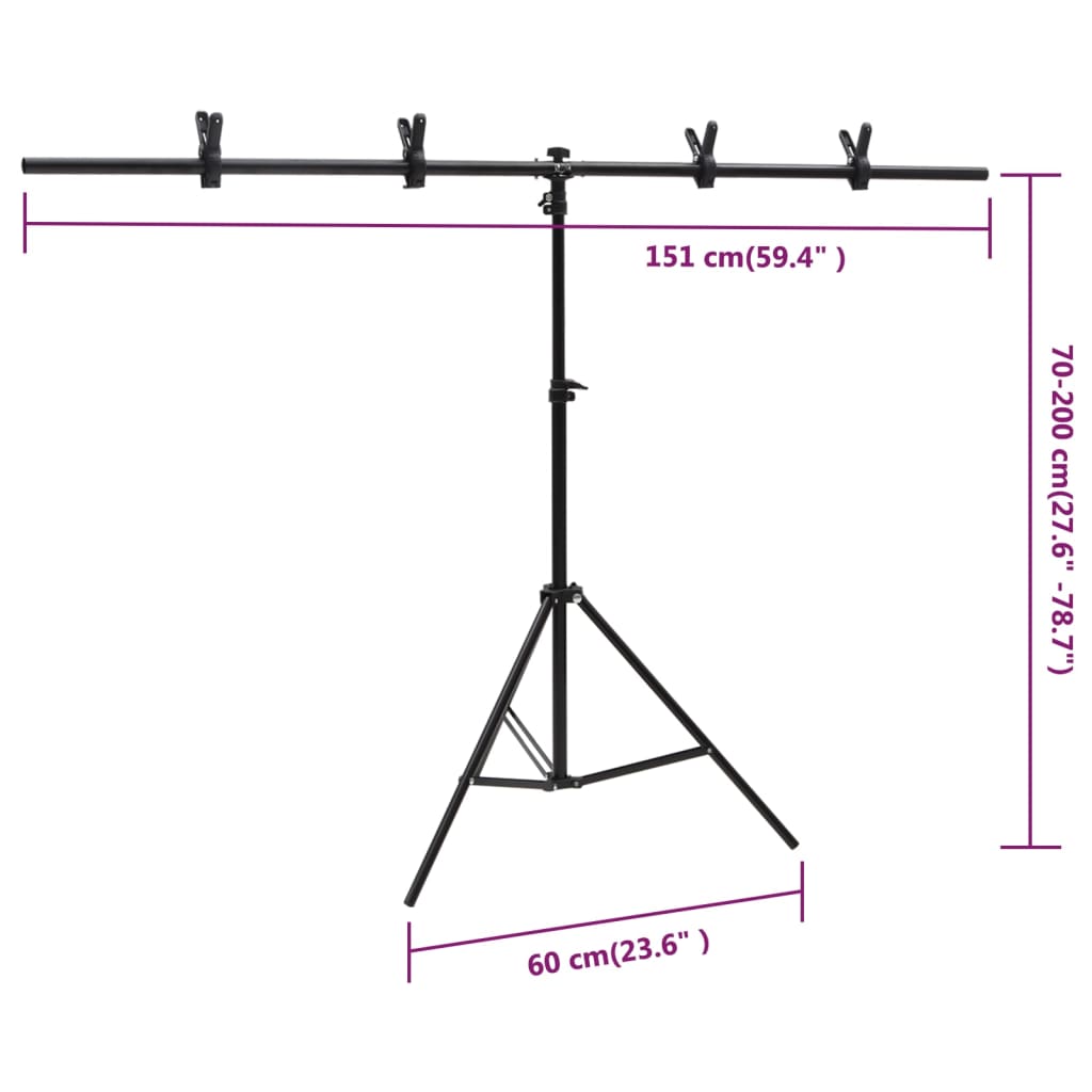 Support de fond en forme de T Noir 151x60x(70-200) cm