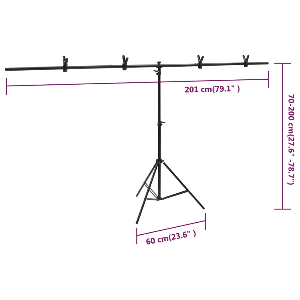 Support de fond en forme de T Noir 201x60x(70-200) cm