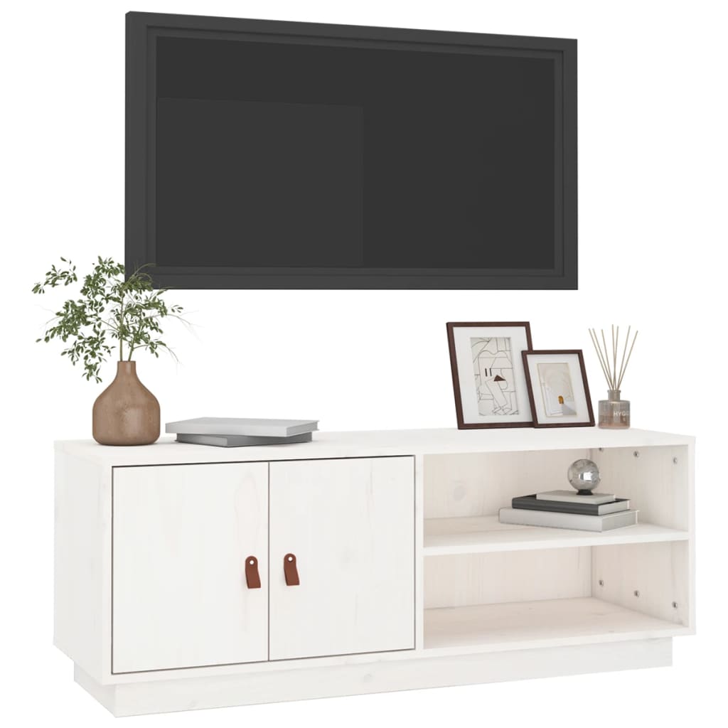 Meuble TV Blanc 105x34x40 cm Bois de pin massif