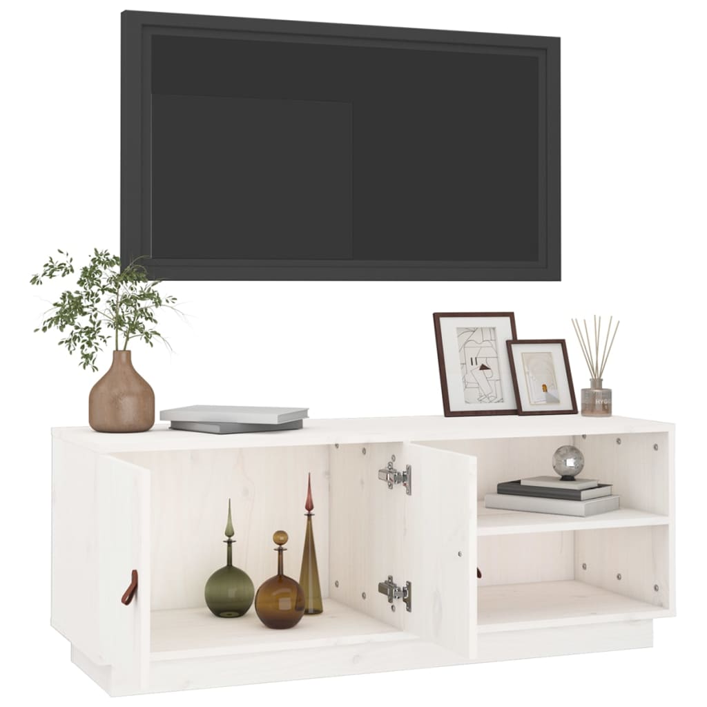 Meuble TV Blanc 105x34x40 cm Bois de pin massif