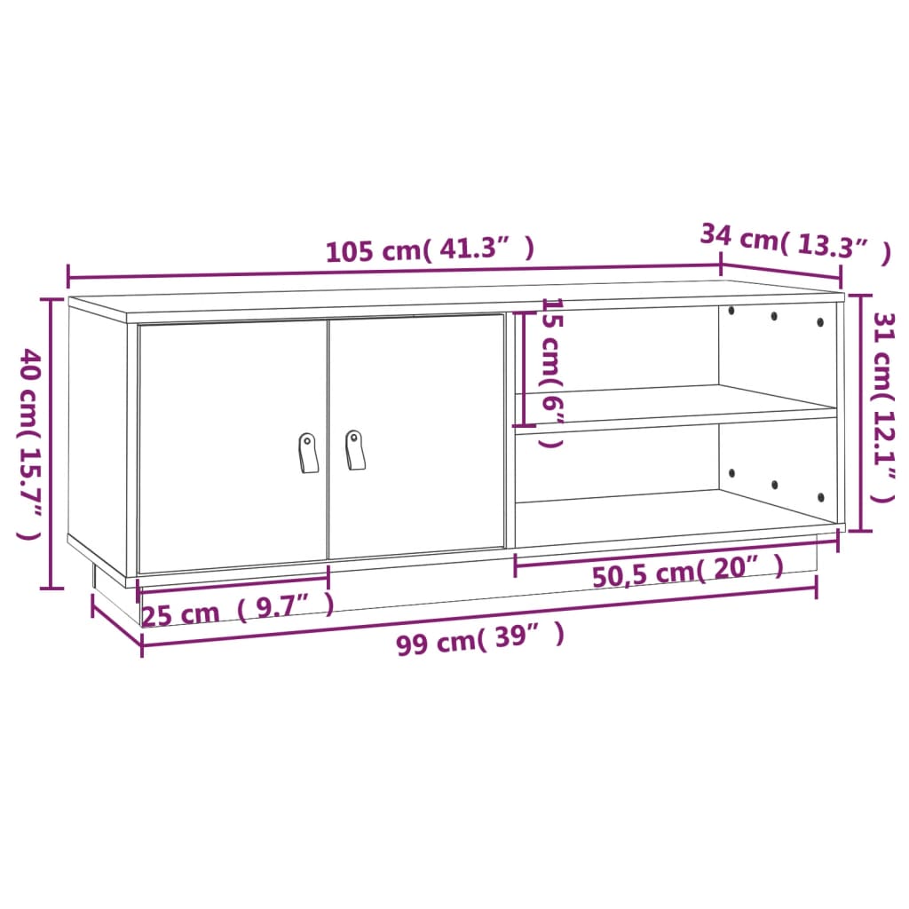 Meuble TV Gris 105x34x40 cm Bois de pin massif