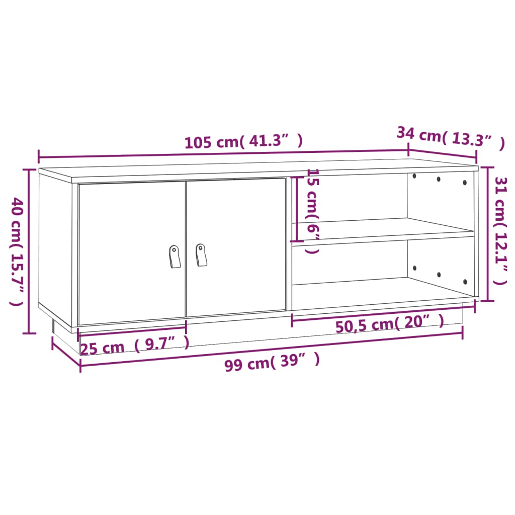 Honey Brown TV Cabinet 105x34x40 cm Solid Pine Wood