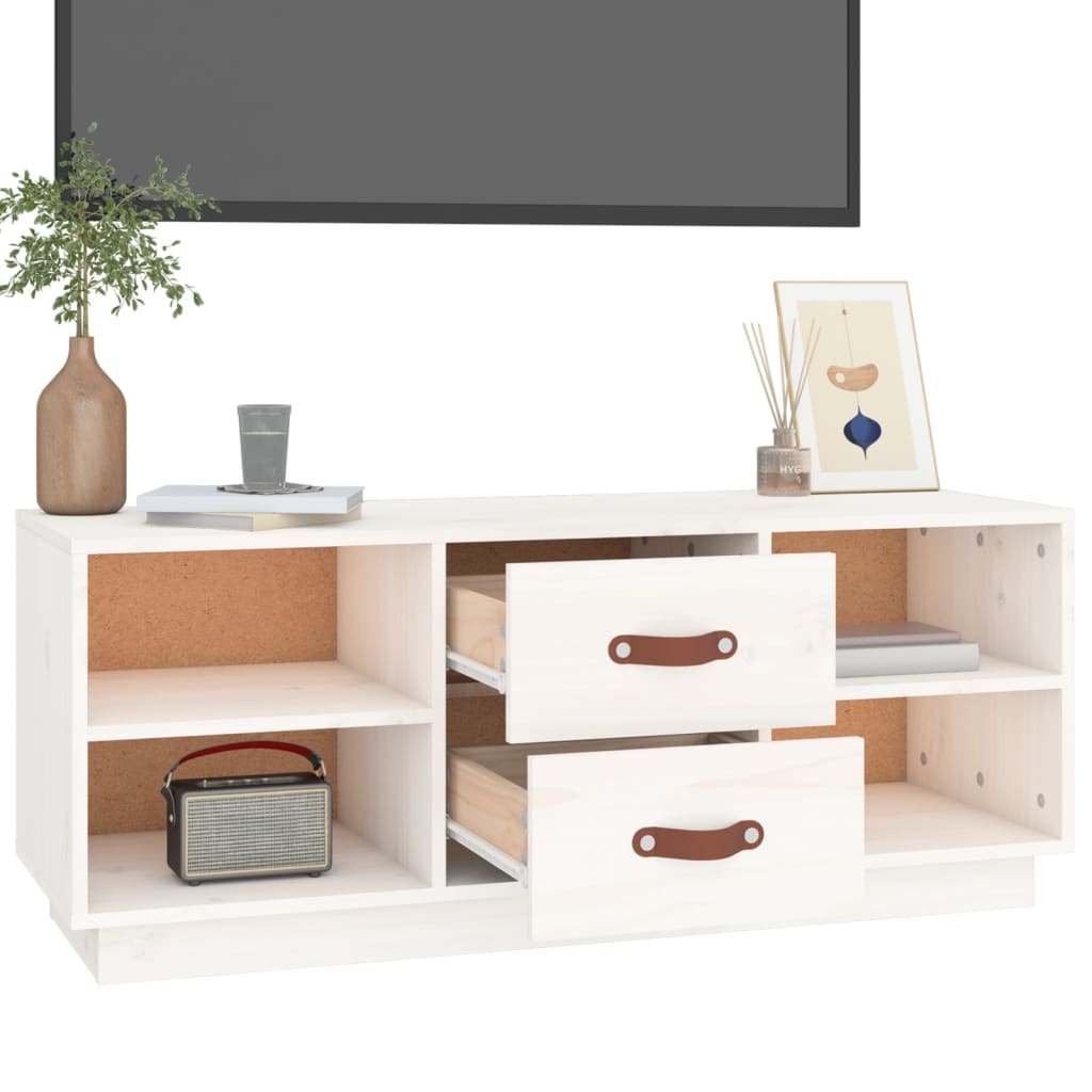 Meuble TV Blanc 100x34x40 cm Bois de pin massif