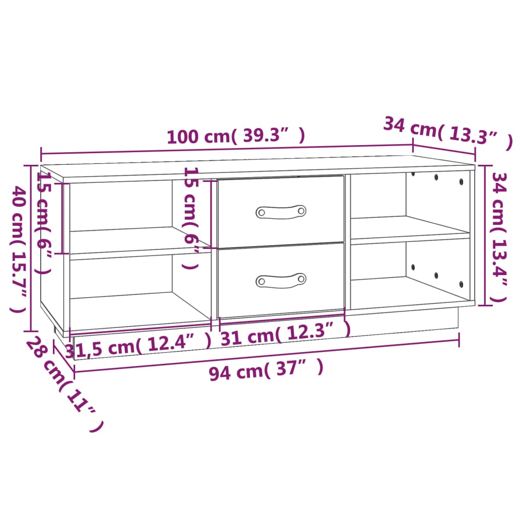 Meuble TV Blanc 100x34x40 cm Bois de pin massif