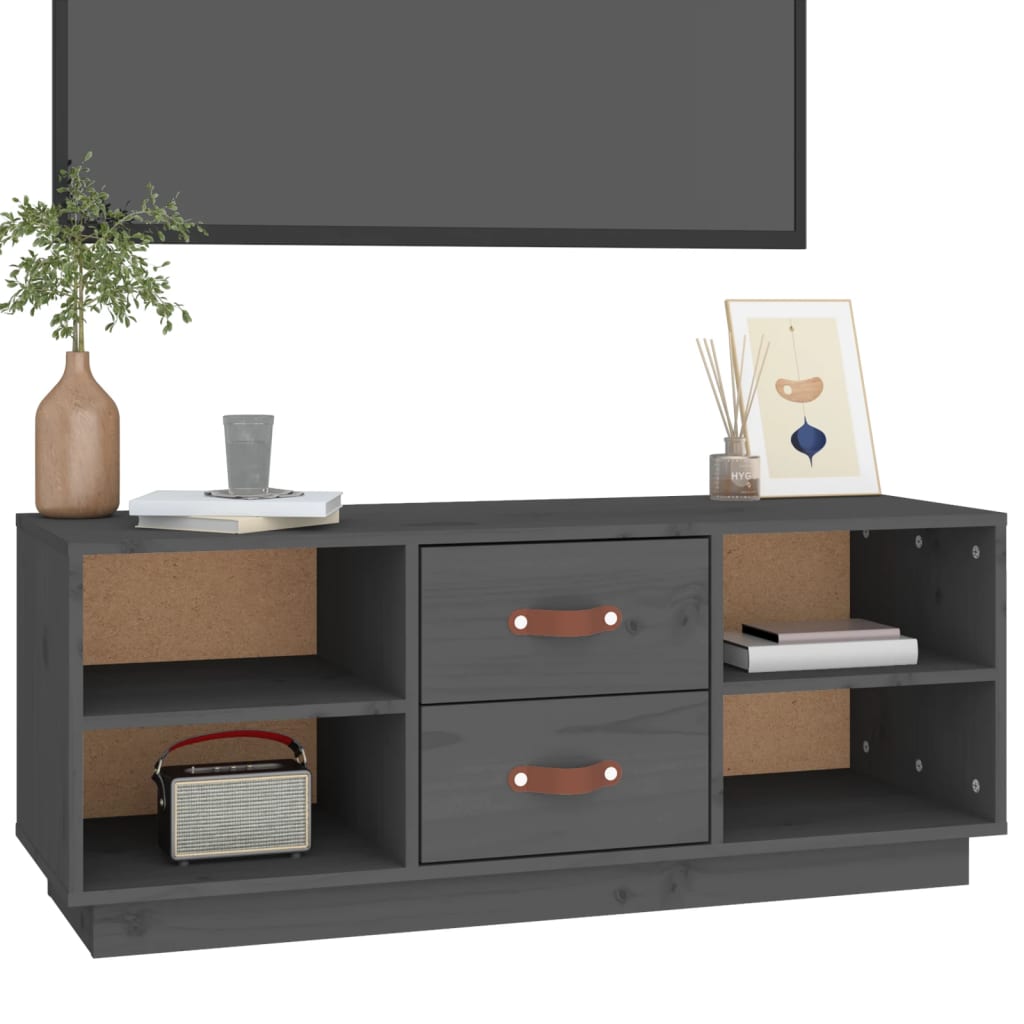 Grey TV cabinet 100x34x40 cm Solid pine wood