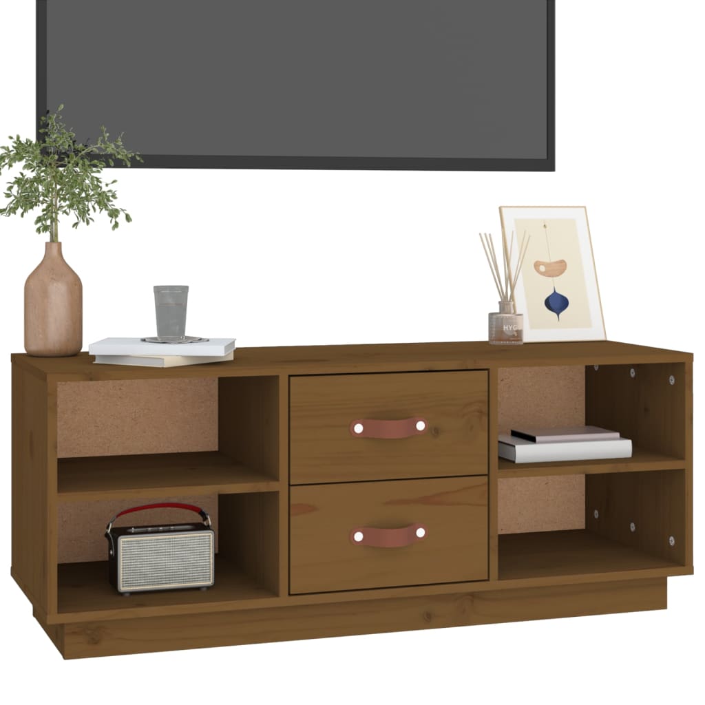 Meuble TV Marron miel 100x34x40 cm Bois de pin massif