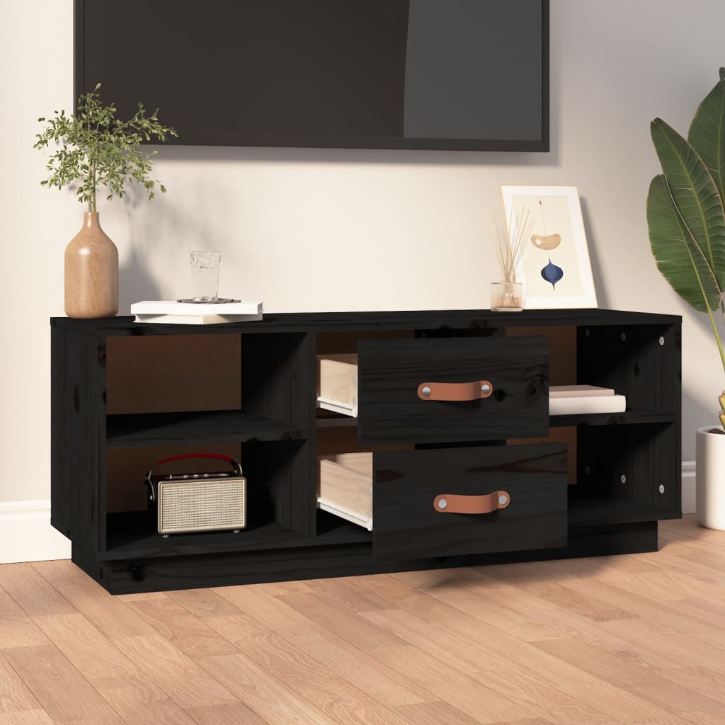 Black TV cabinet 100x34x40 cm Solid pine wood