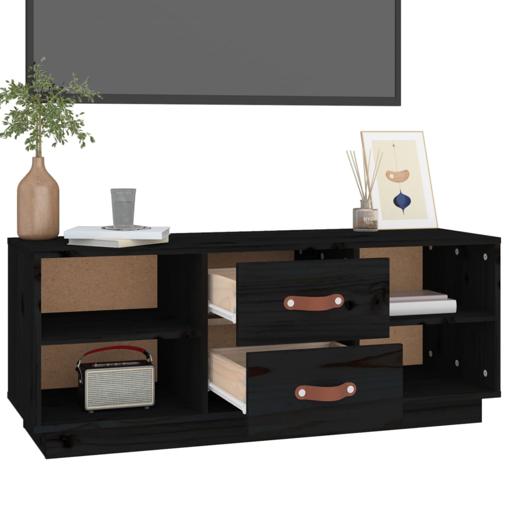 Black TV cabinet 100x34x40 cm Solid pine wood