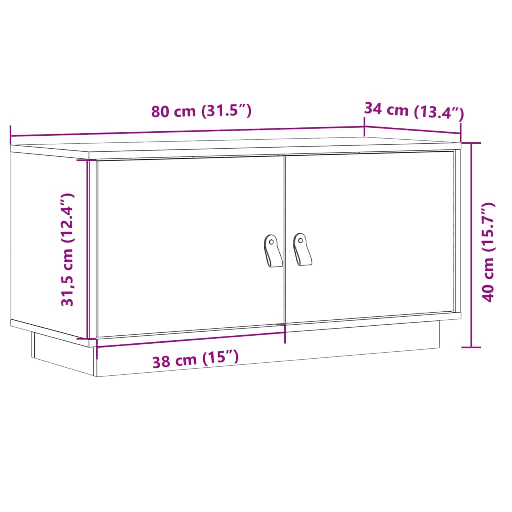 Meuble TV Gris 80x34x40 cm Bois de pin massif