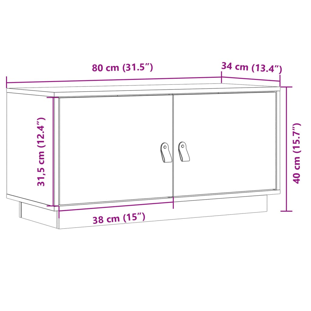 Meuble TV Noir 80x34x40 cm Bois de pin massif