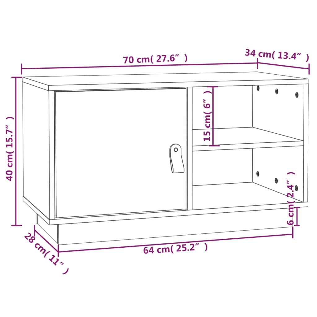 Meuble TV 70x34x40 cm Bois de pin massif