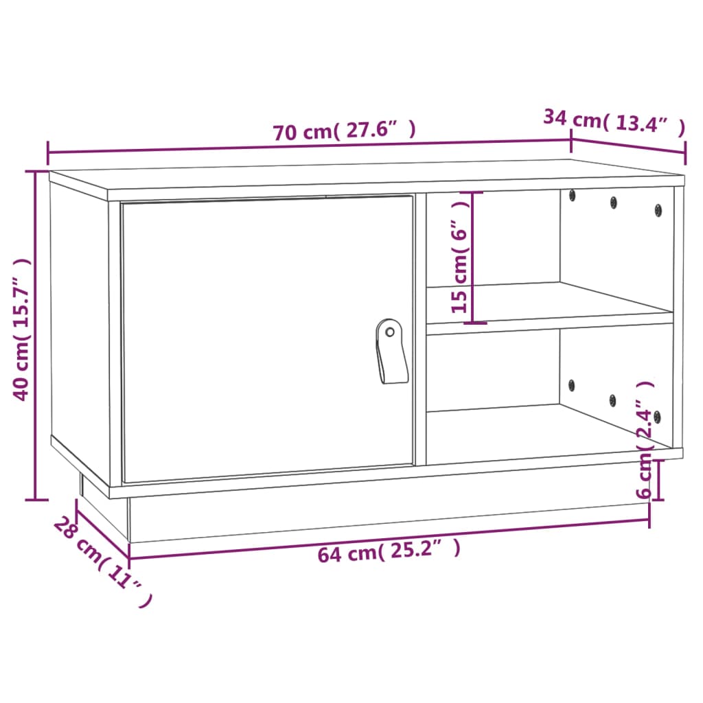 Meuble TV Gris 70x34x40 cm Bois de pin massif