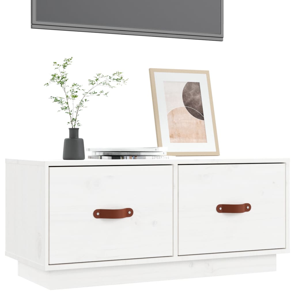 Meuble TV Blanc 80x34x35 cm Bois de pin massif